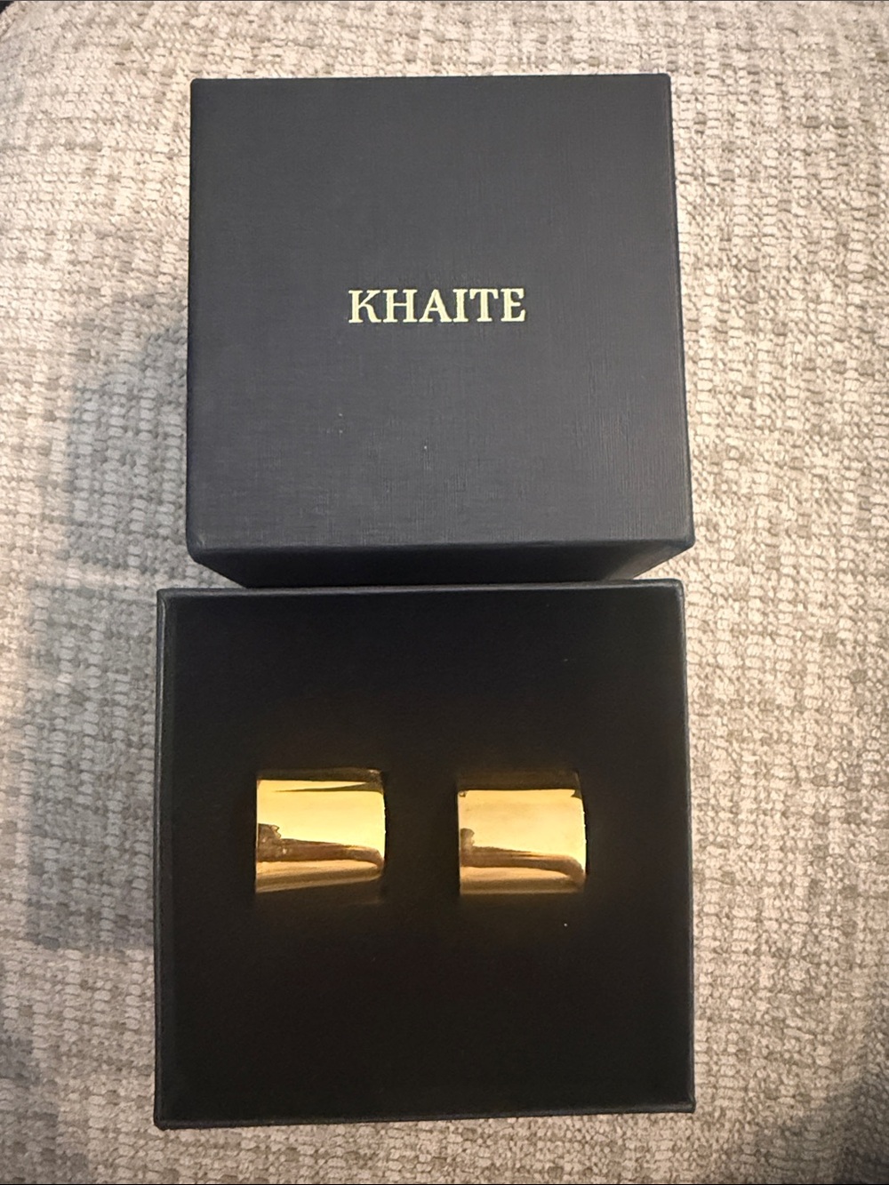 KHAITE Gold Curved Square earrings 18K gold plated over brass. Made in Italy